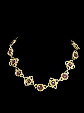 Vintage Gold-Tone Necklace with Pink Cabochon Accents